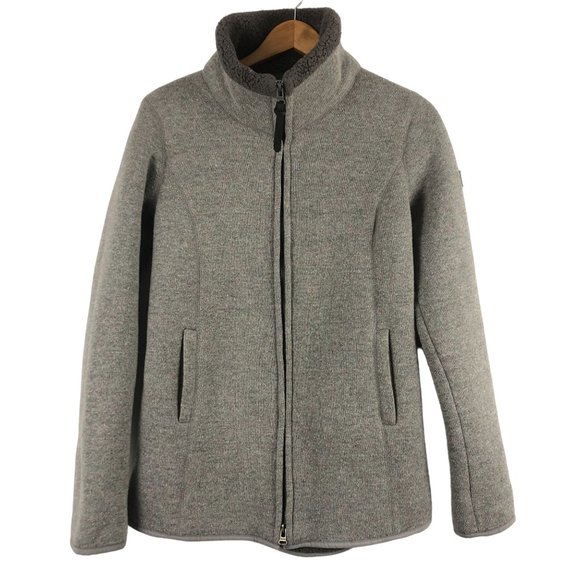 Bench Women's Size Large Grey Fleece Lined Wool Blend Full Zip Knit Jacket - Picture 1 of 10
